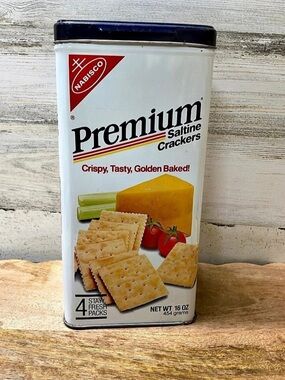 Vintage Nabisco Premium Saltine Crackers tin Container White Blue